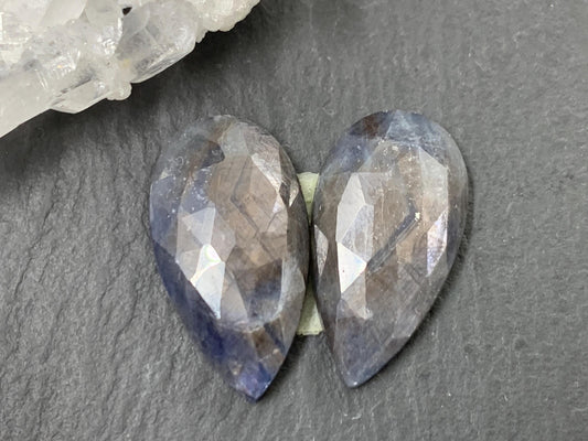 Faceted Star Sapphire pair 12x22x4mm cabochon - Sapphire pairs