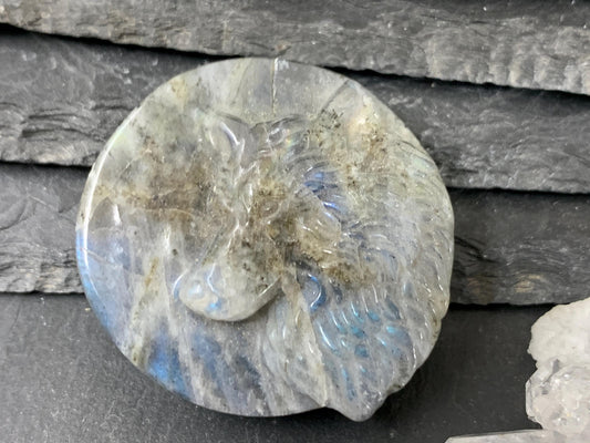 Wolf Labradorite Carving - 41mm Flat Back Natural Gemstone Sculpture