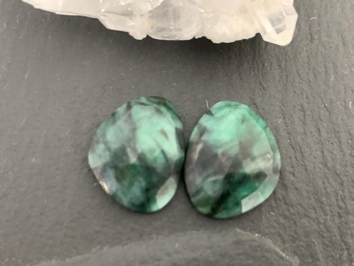 Faceted Emerald Pair 12x14x4mm cabochon