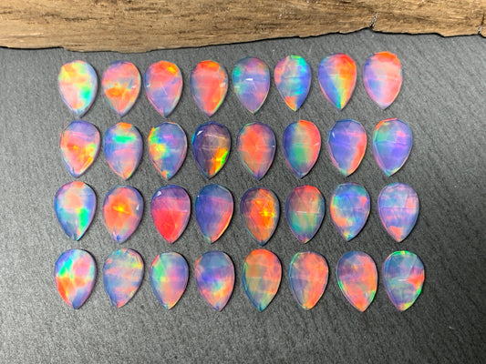 Faceted  Aurora Opal pear 8x12mm cabochon - Doublet cabochons/ Select your cabochon