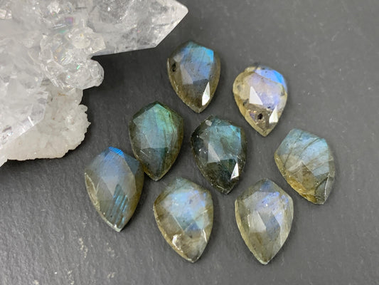 Faceted Labradorite shield 8x12mm cabochon