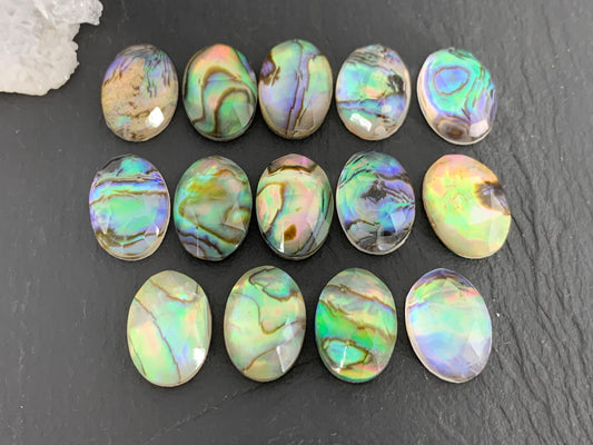 Faceted Abalone oval 10x14mm doublet cabochon