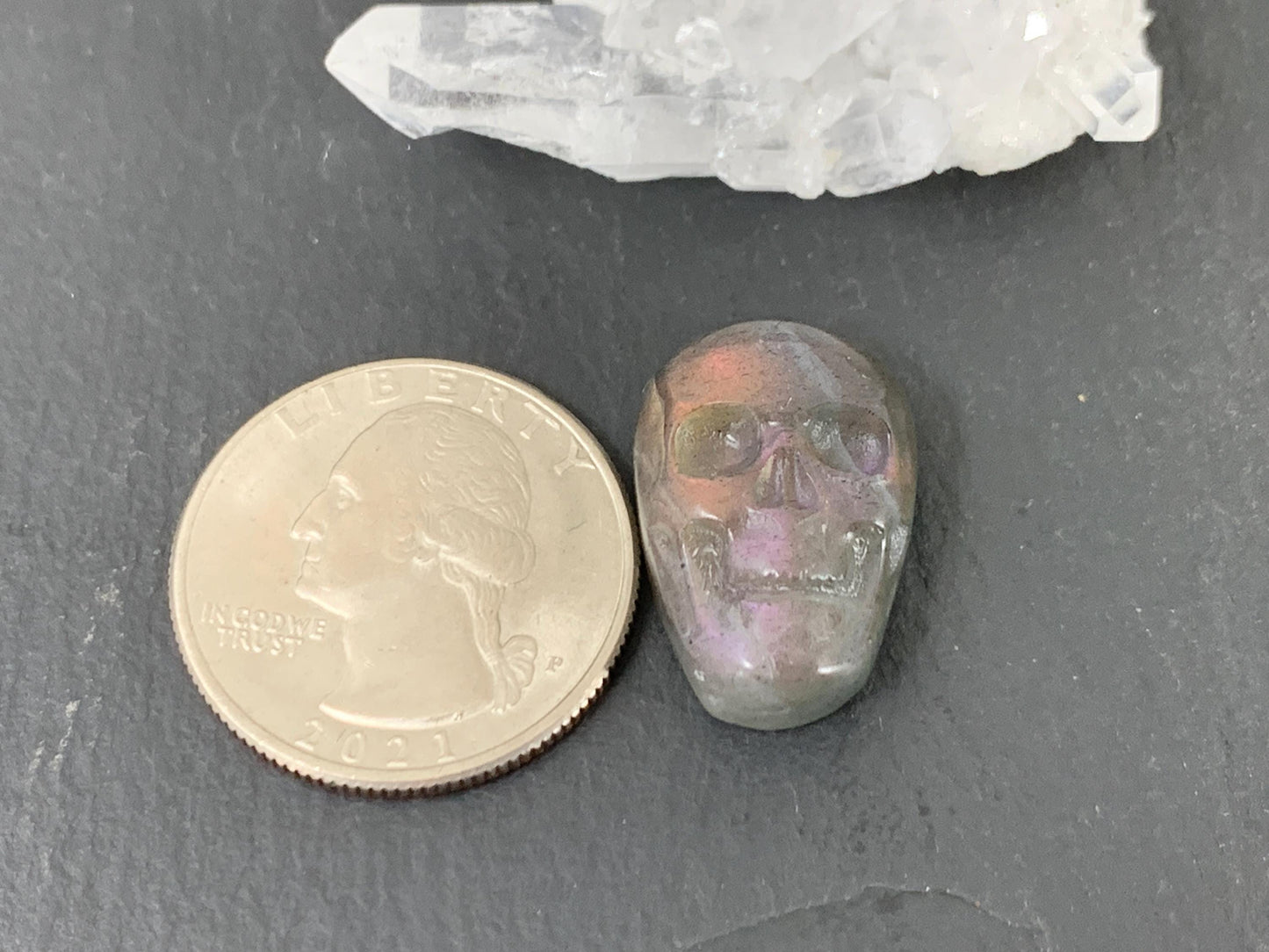Labradorite Skull Cabochon 14x21mm - Natural Green Stone Flat Back Gemstone