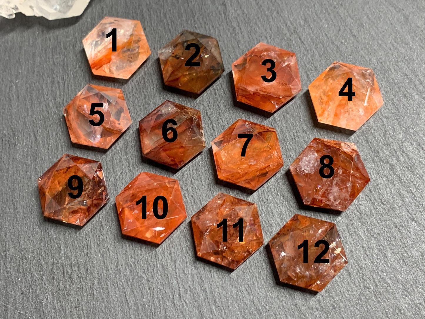 Fire Quartz hexagon 18x21mm faceted from both sides - not a cabochon