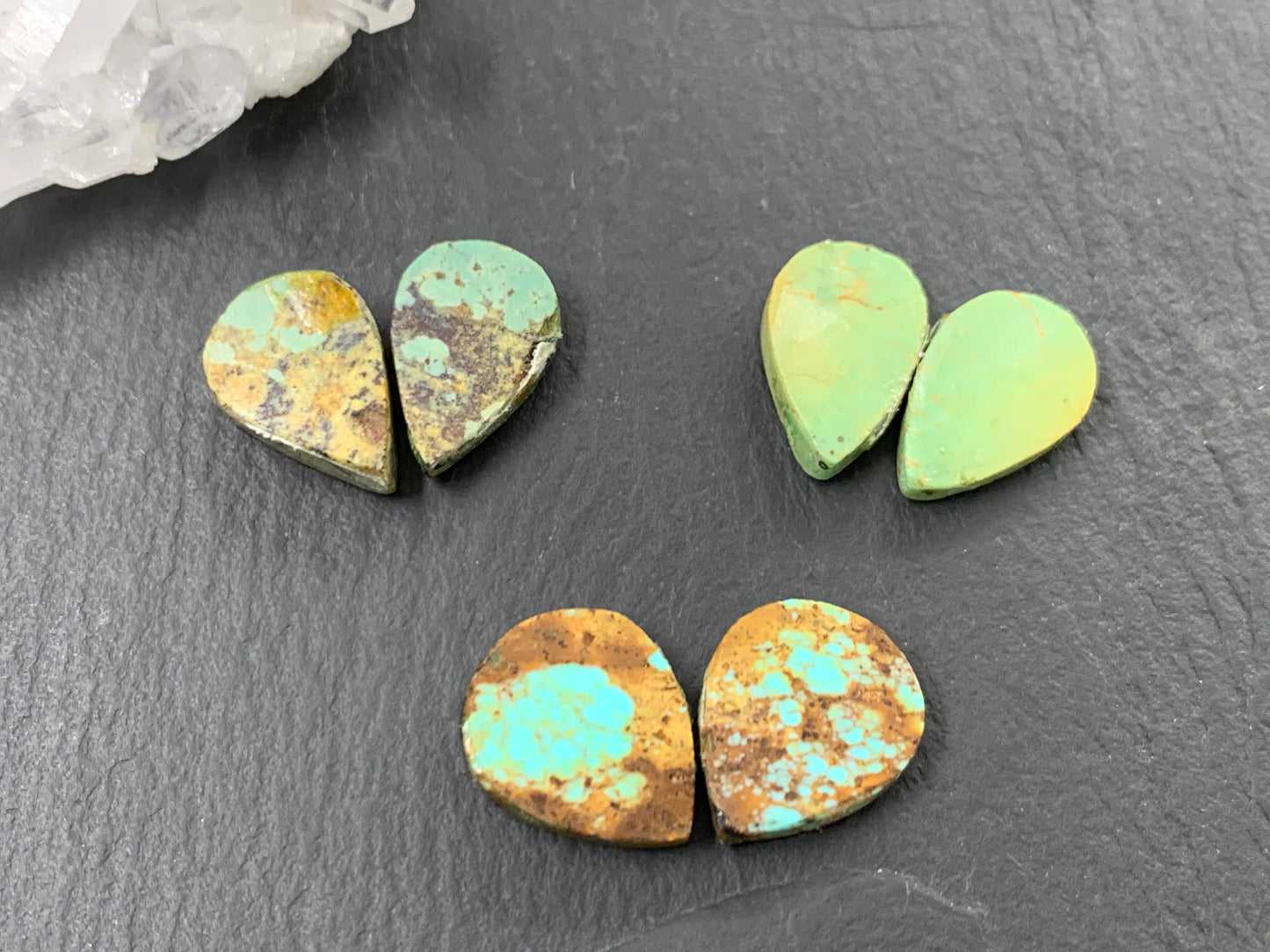 Tibetan Turquoise Pair 14mm long Cabochon - Hand Cut Cabochon