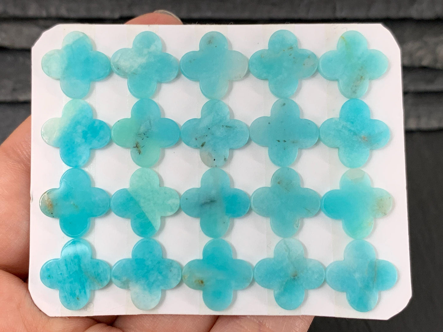 Flat Amazonite clover 13mm cabochon - Calibrated cabochons