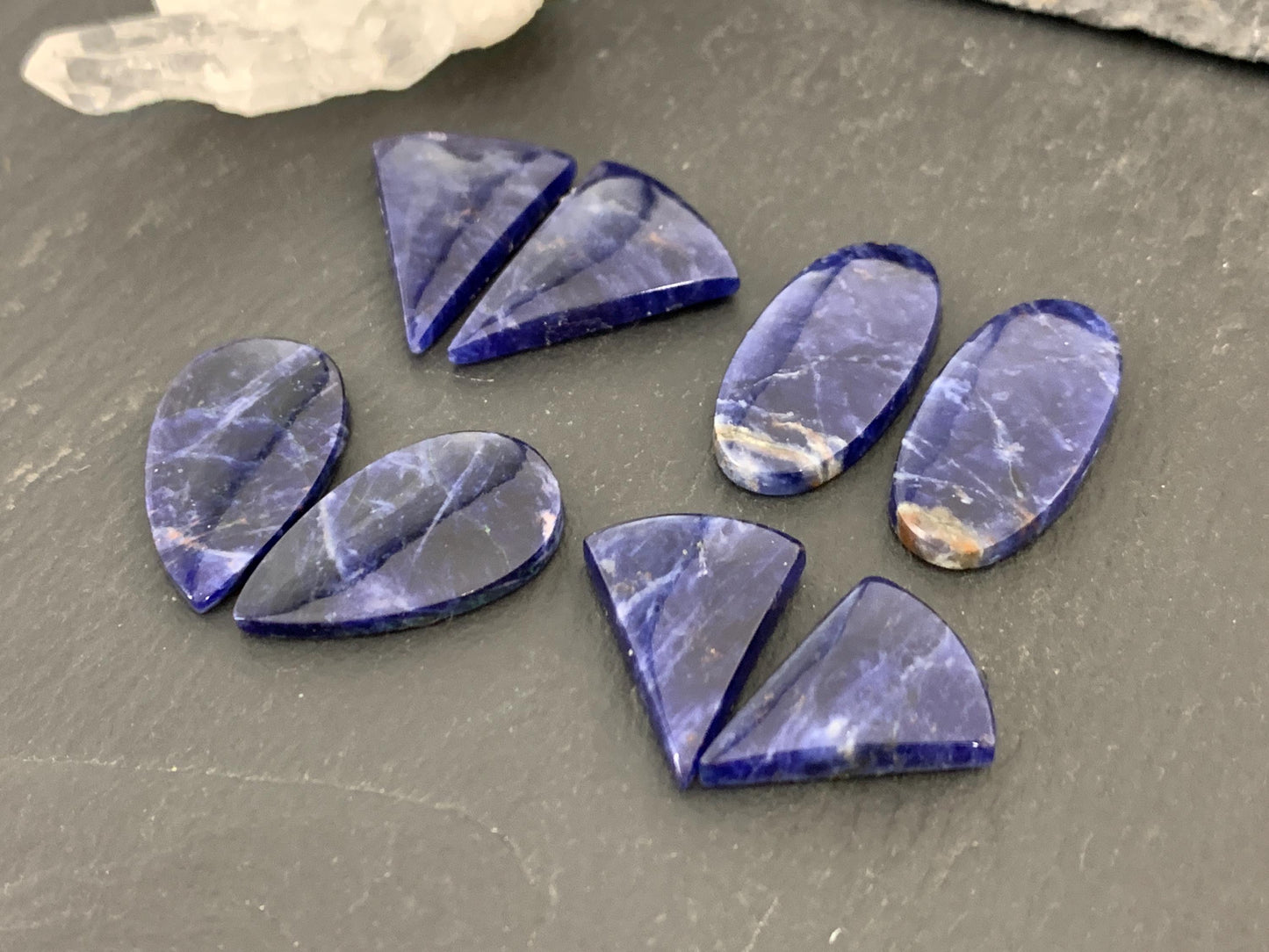 Natural Sodalite pair 18-24mm long cabochon