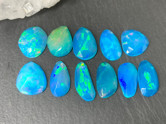 Faceted Blue Ethiopian Opal 10-13mm long cabochon