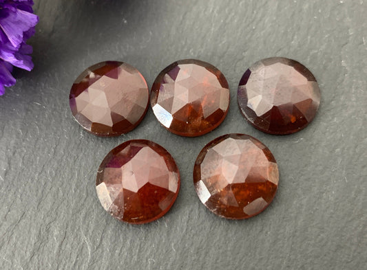 Faceted Hessonite Garnet round 12mm cabochon