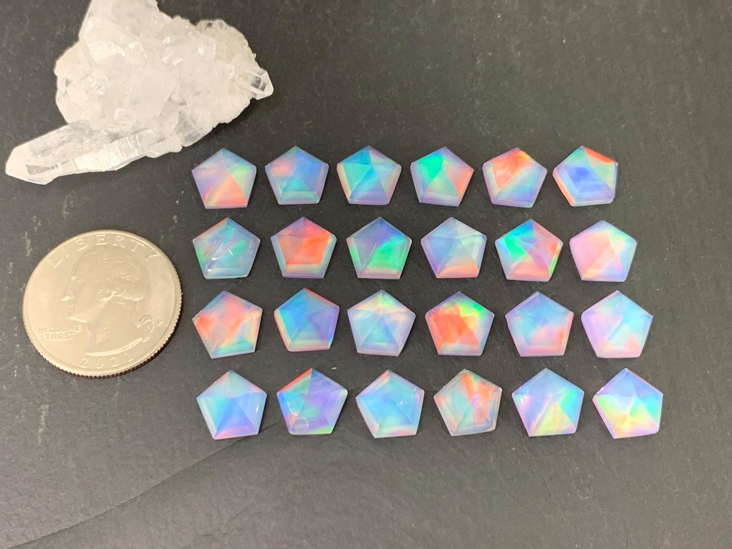 Faceted  Aurora Opal pentagon 10mm cabochon - Doublet cabochons/ Select your cabochon