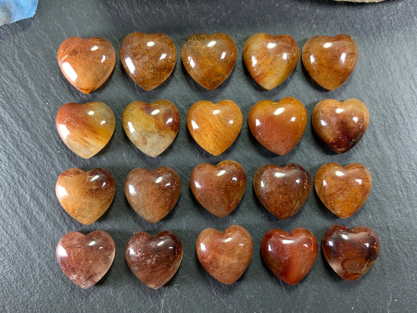 Rutilated Quartz heart 15x15mm cabochon - Calibrated cabochons