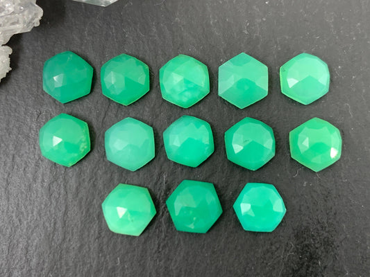 Faceted Chrysoprase hexagon 6mm cabochon
