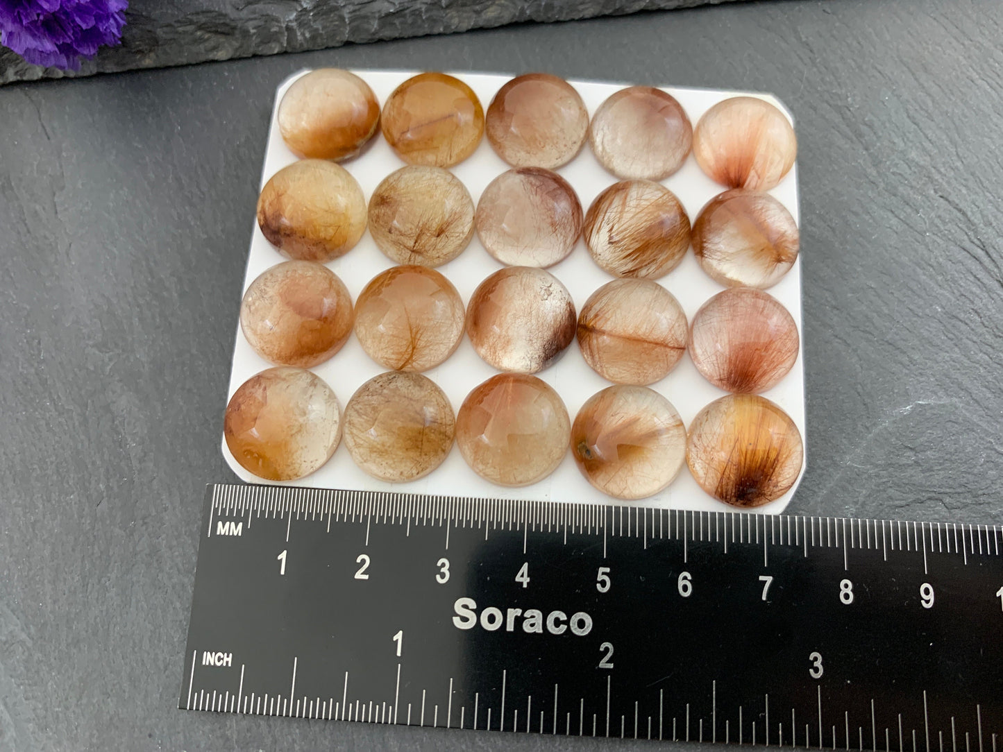 Rutilated Quartz round 15mm cabochon - Calibrated cabochons