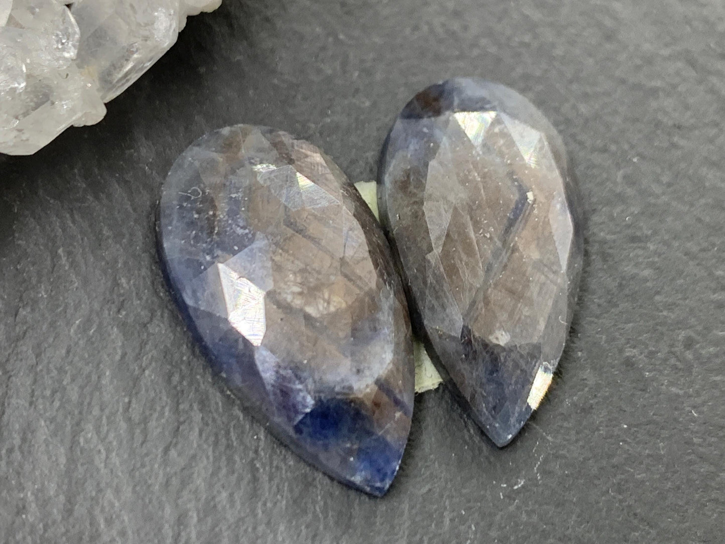 Faceted Star Sapphire pair 12x22x4mm cabochon - Sapphire pairs