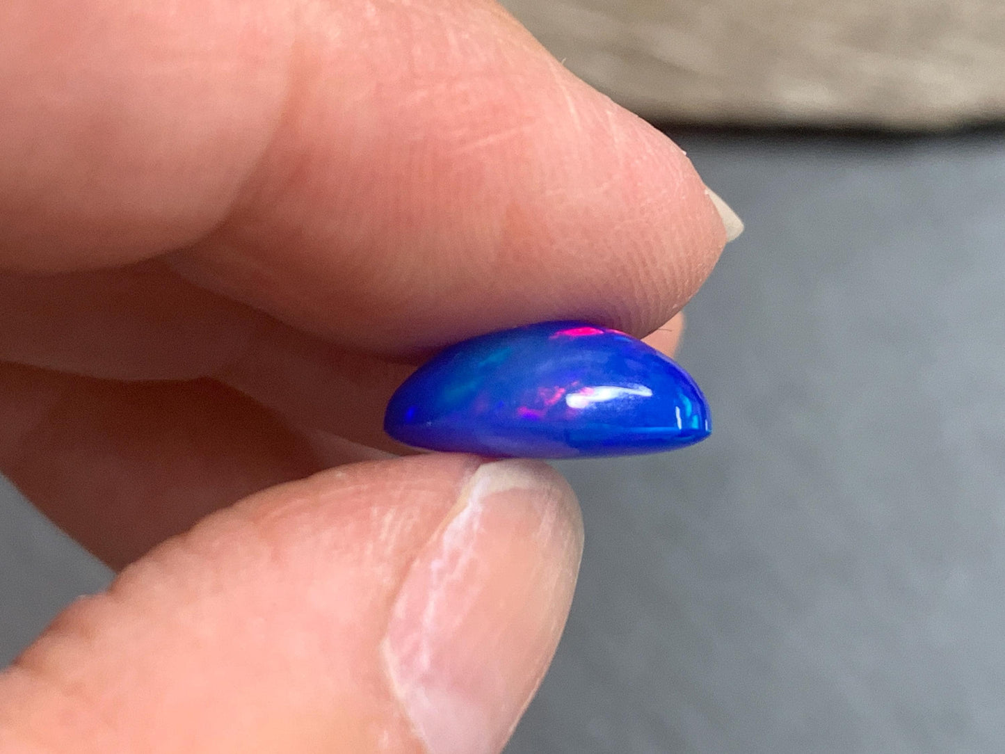 Ethiopian Opal pear 9-11mm long cabochon - Natural Opal smoked to blue color