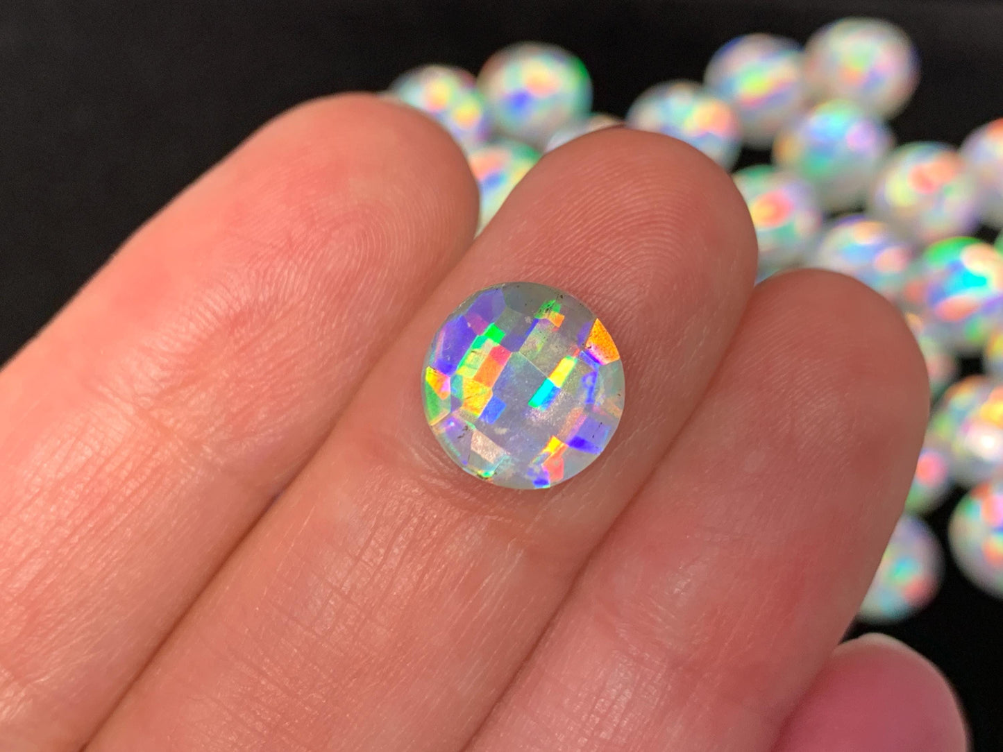 Faceted Rainbow Quartz round 10mm cabochon