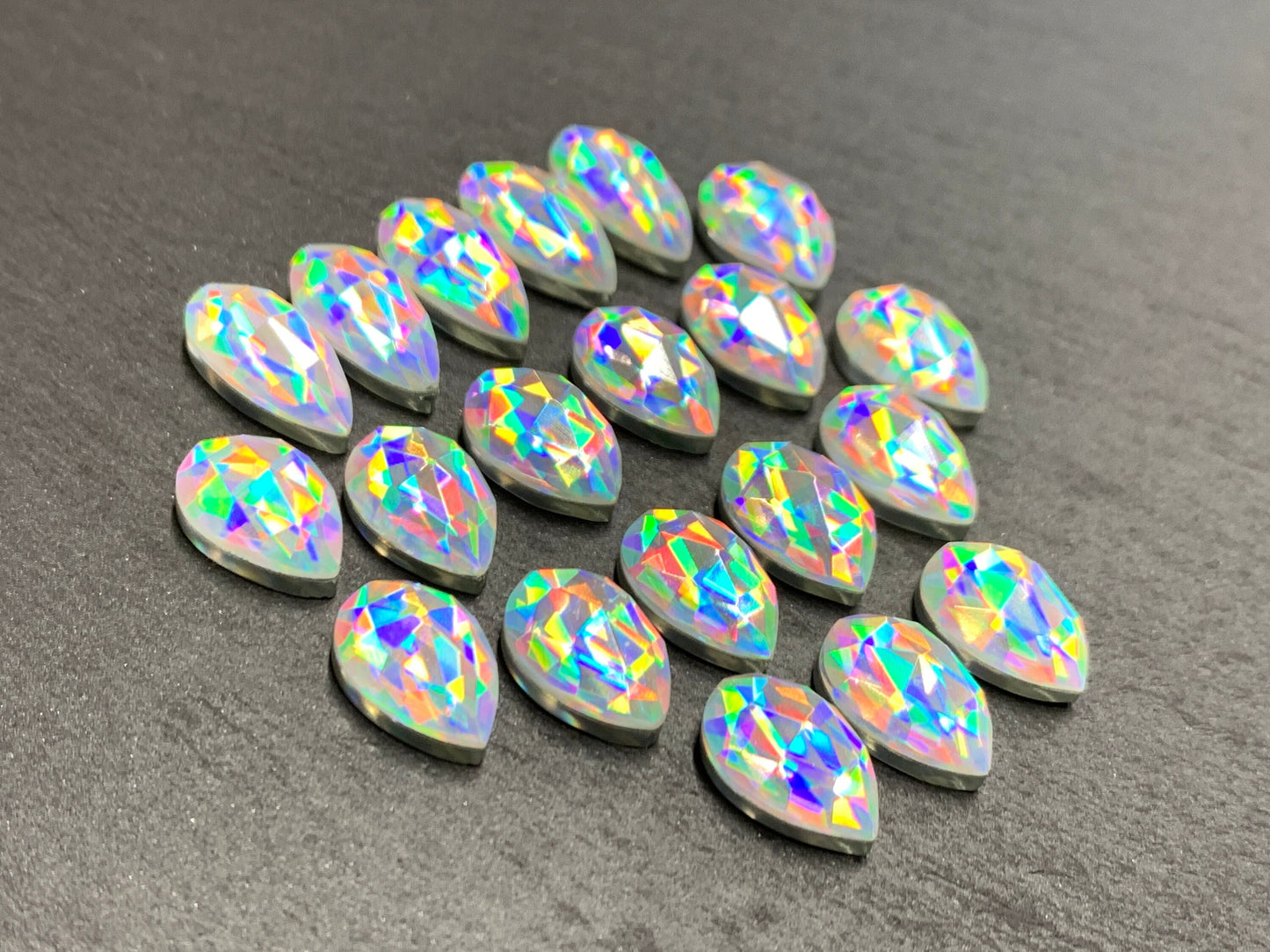 Rose Cut Mystic Rainbow Quartz pear 7x14mm, 8x12mm cabochon doublet