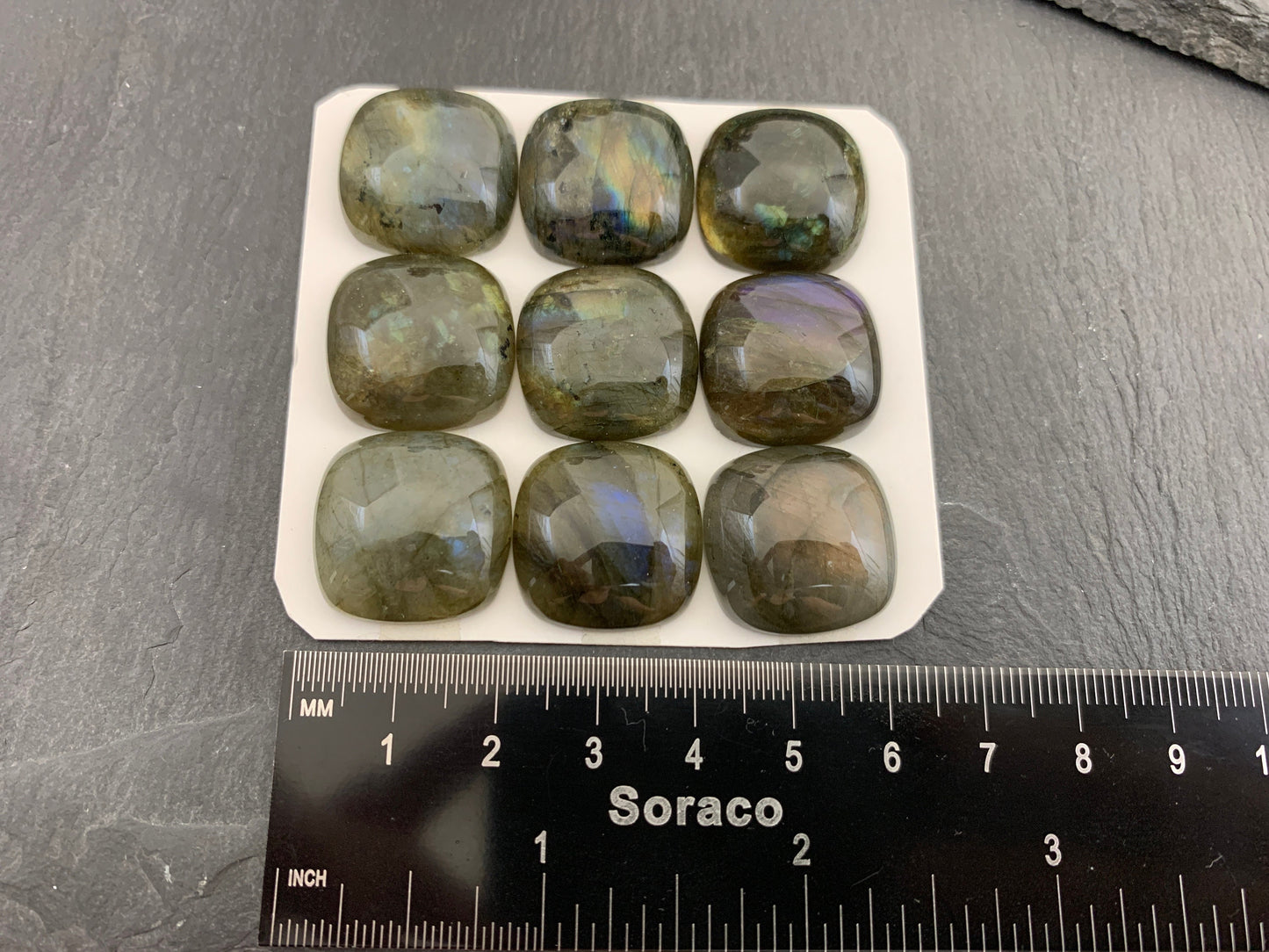 Natural Labradorite Square Cabochon: Calibrated 20mm Gemstone