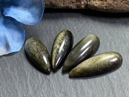 Gold Obsidian pear 10x25mm cabochon - Calibrated cabochons