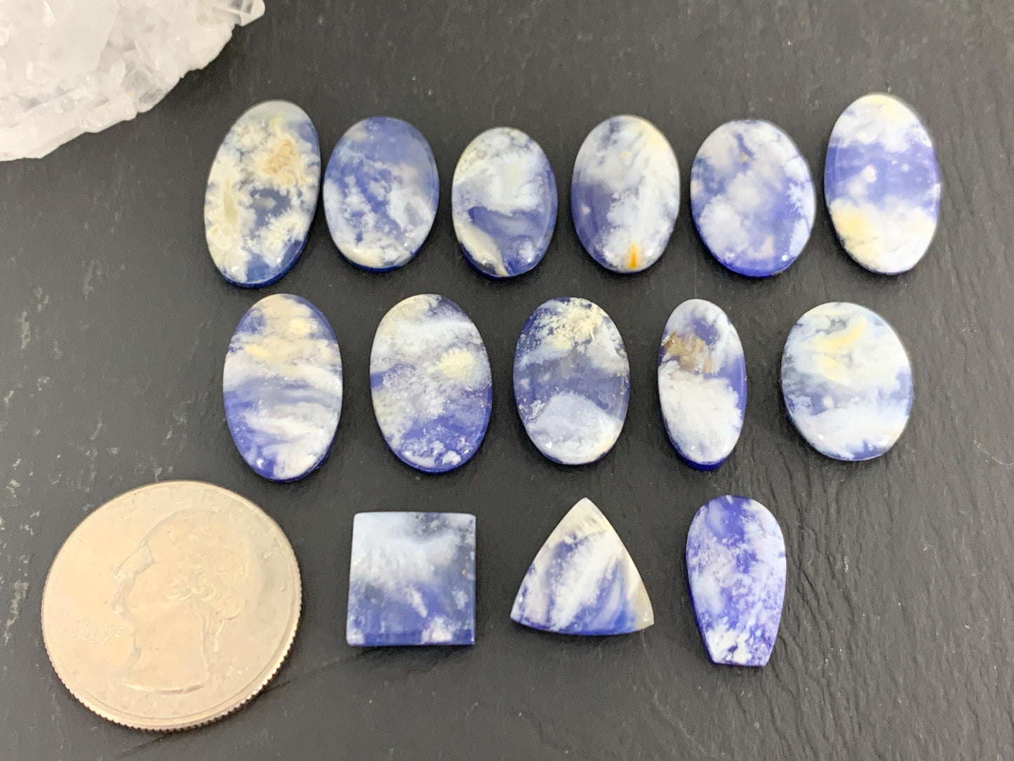 Lapis Lazuli with Plume Agate Doublet 12-21mm long cabochon - Select your piece