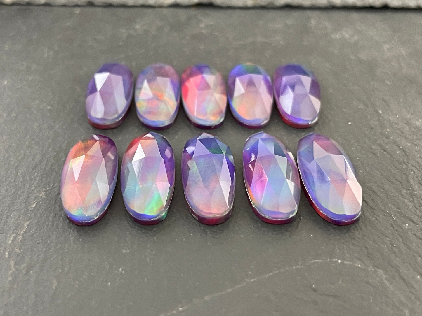 Faceted Aurora Opal oval 8x20mm cabochon - Doublet cabochons