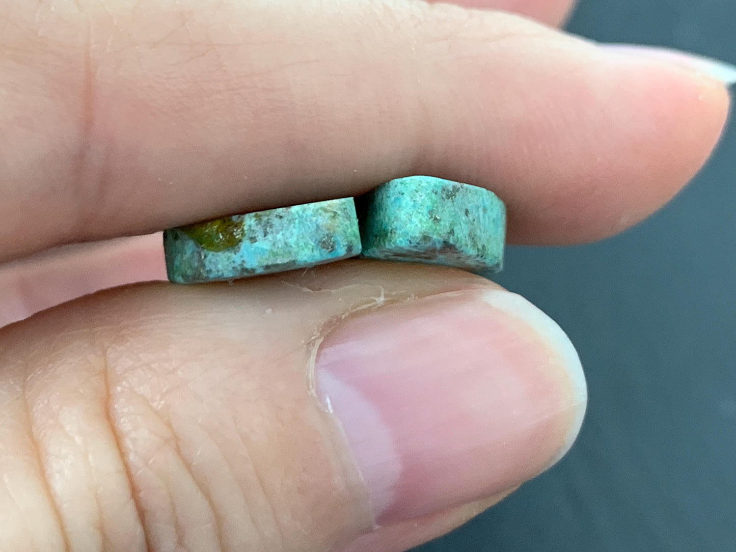 Tibetan Turquoise Pair 9x15mm Cabochon - Hand Cut Cabochon