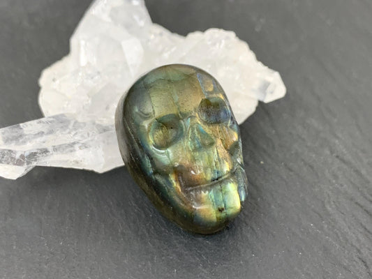 Labradorite Skull Cabochon 15x22mm - Natural Green Flat Back Carving Gemstone
