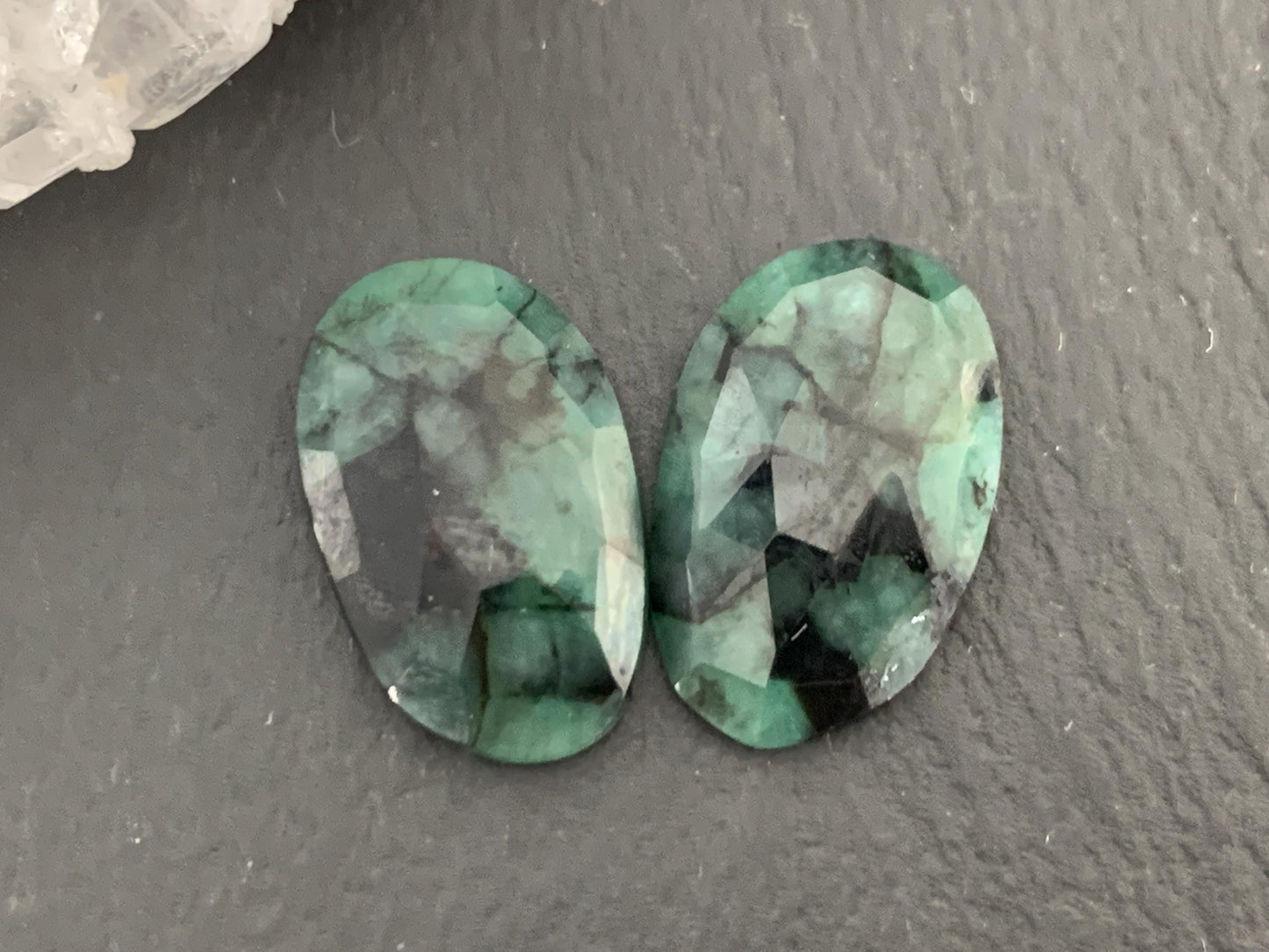 Faceted Emerald Pair 11x17x3mm cabochon
