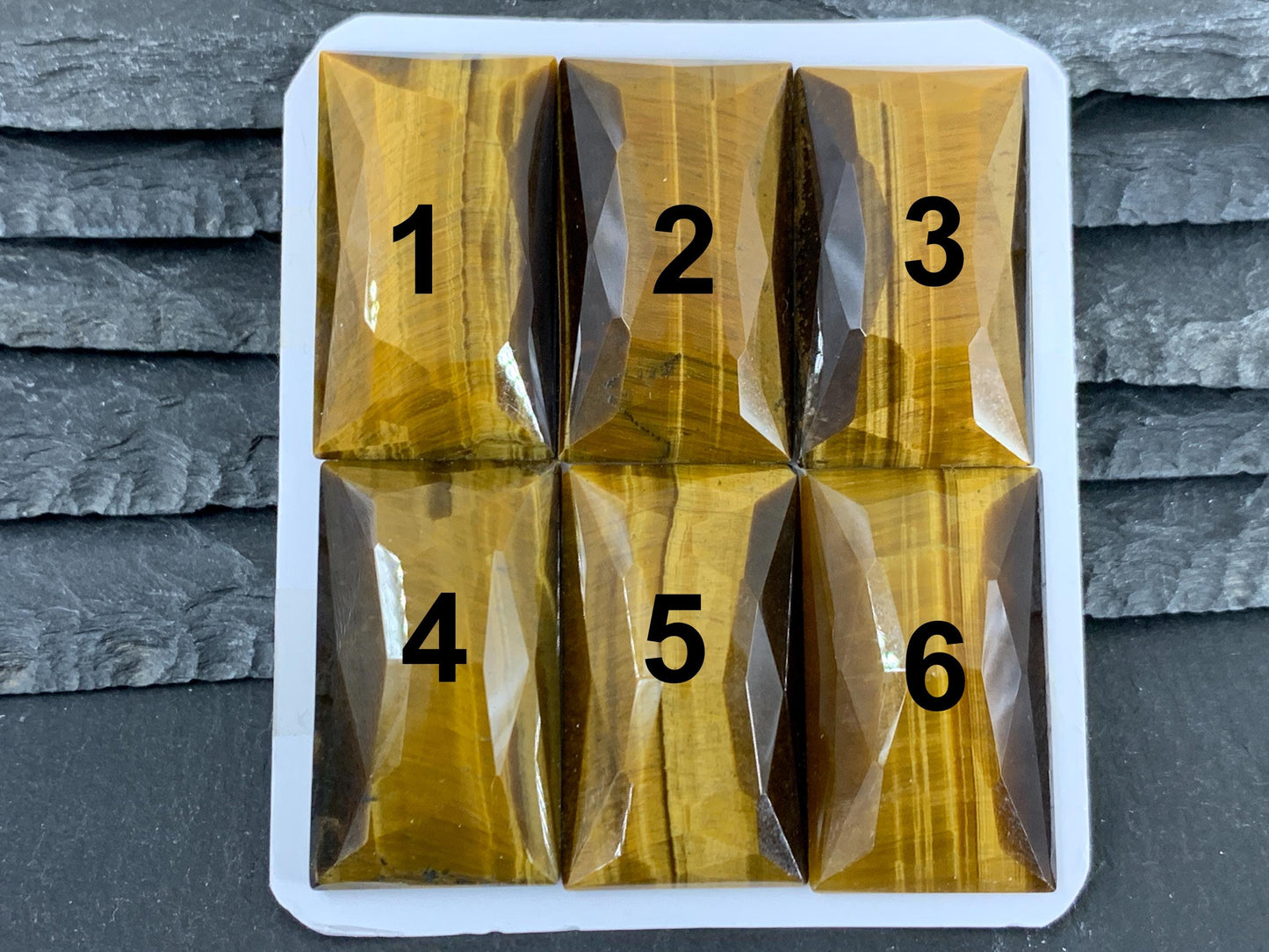 Faceted Tiger Eye rectangle 20x35mm cabochon - Calibrated cabochons