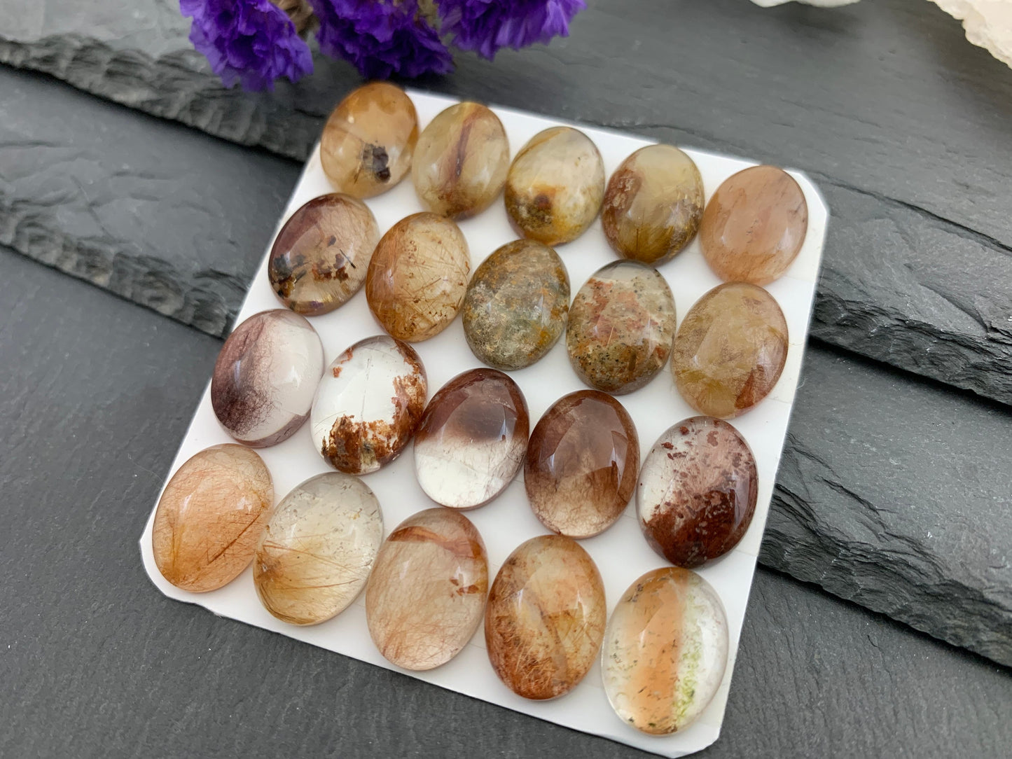 Rutilated Quartz oval 12x16mm cabochon - Calibrated cabochons