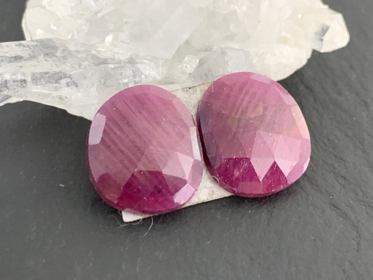 Faceted Ruby pair 11x13x2.5mm cabochon.