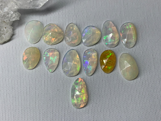 Faceted Ethiopian Opal 10-12mm long cabochon