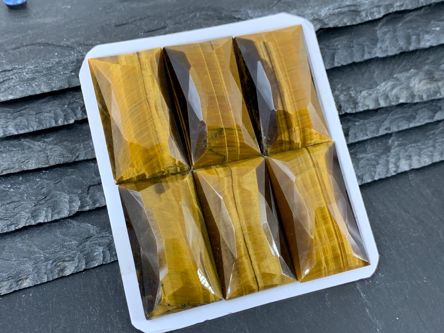 Faceted Tiger Eye rectangle 20x35mm cabochon - Calibrated cabochons