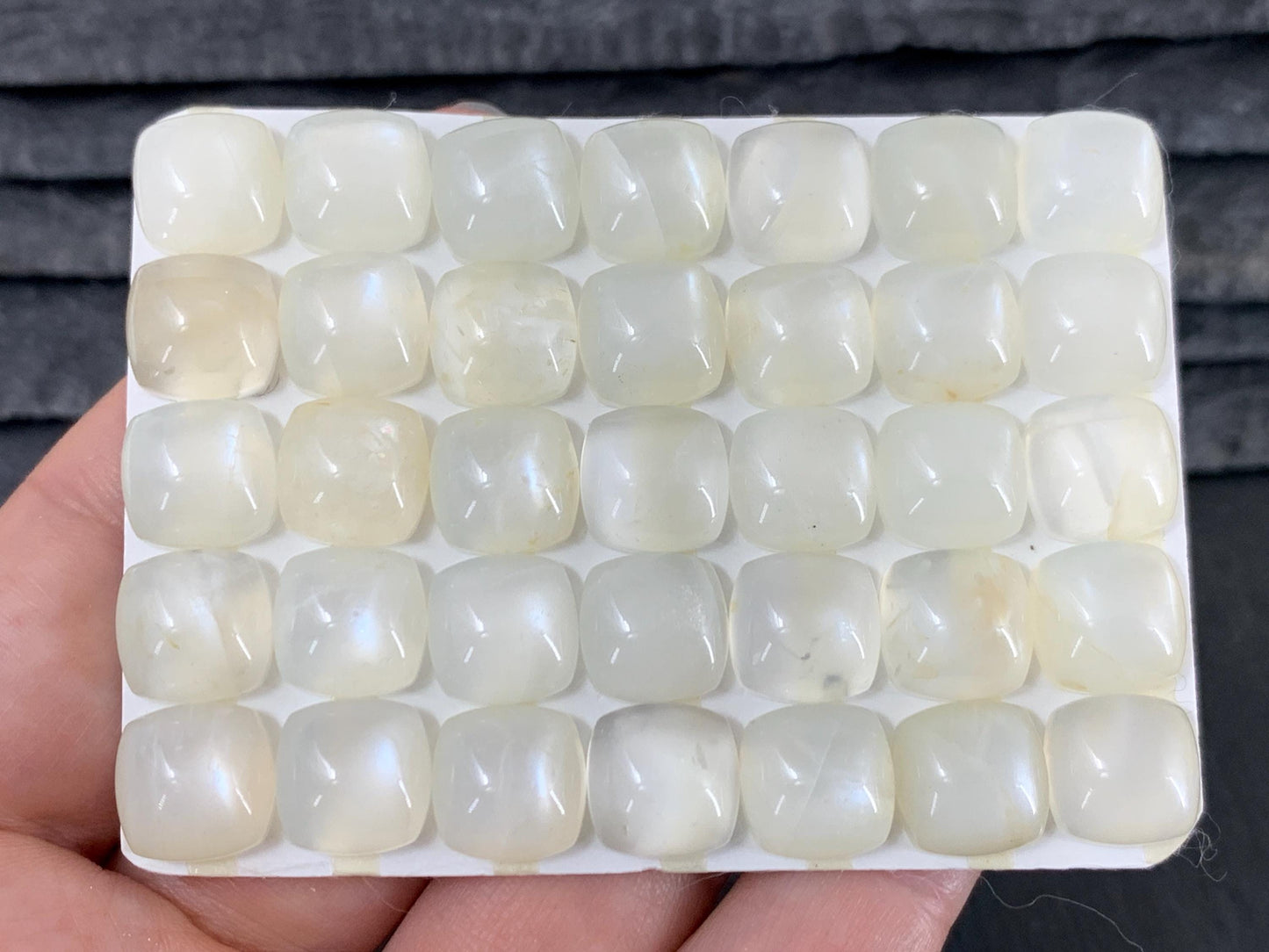 White Moonstone square cushion 10mm cabochon - Calibrated cabochons