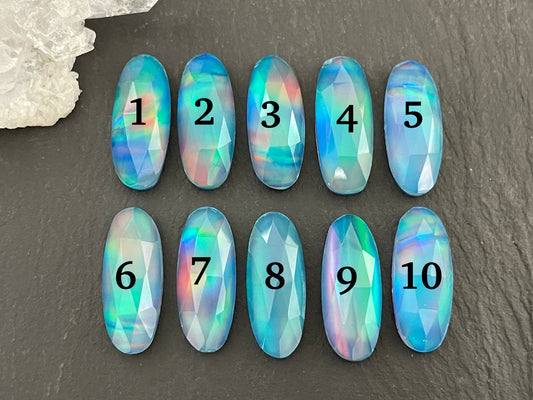 Faceted Aurora Opal oval 8x20mm cabochon - Doublet cabochons