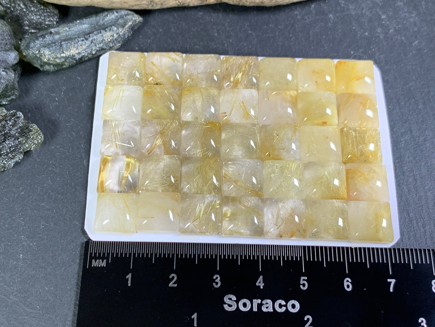 Gold Rutilated Quartz square 10mm cabochon - Calibrated cabochons