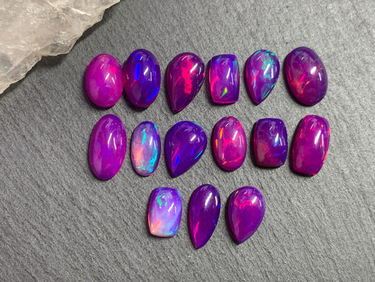Ethiopian Opal oval, pear, rectangle 10-13mm long cabochon - Natural Opal smoked to purple color