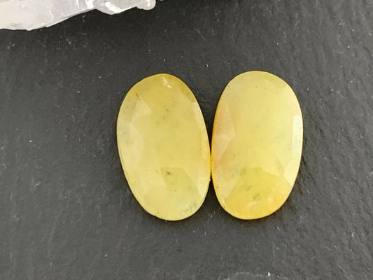 Faceted Yellow Sapphire pair 9x15x3mm cabochon
