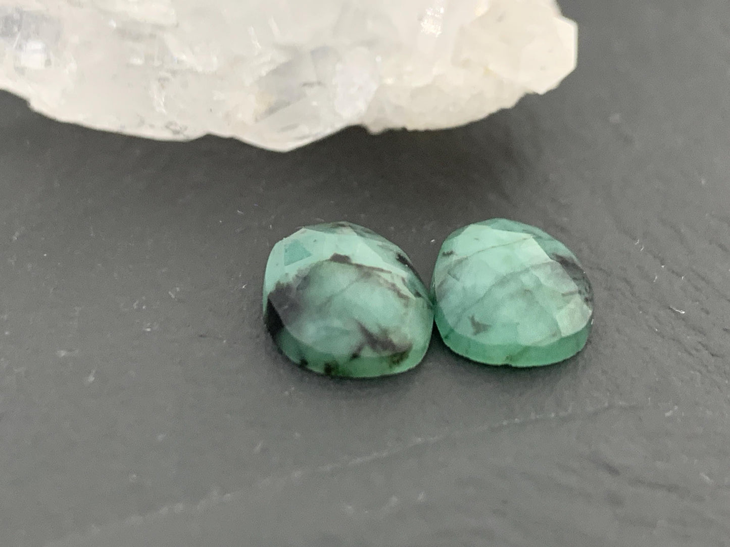 Faceted Emerald Pair 8x12x3mm cabochon