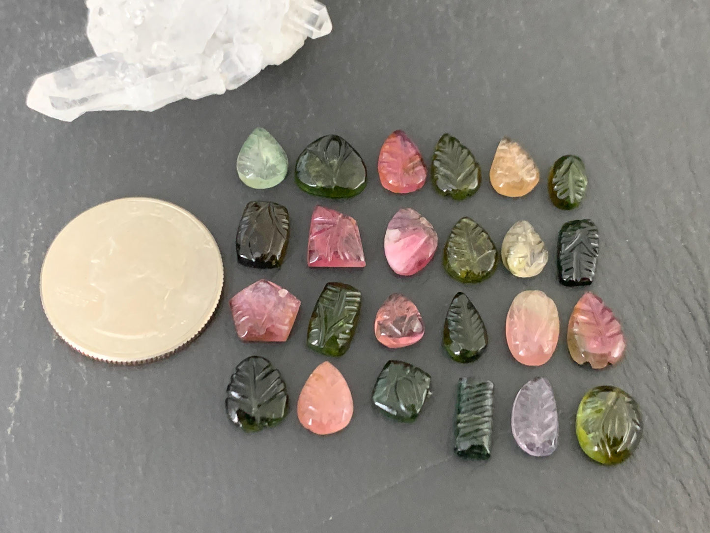 Carved Tourmaline free form 9-11mm long cabochon