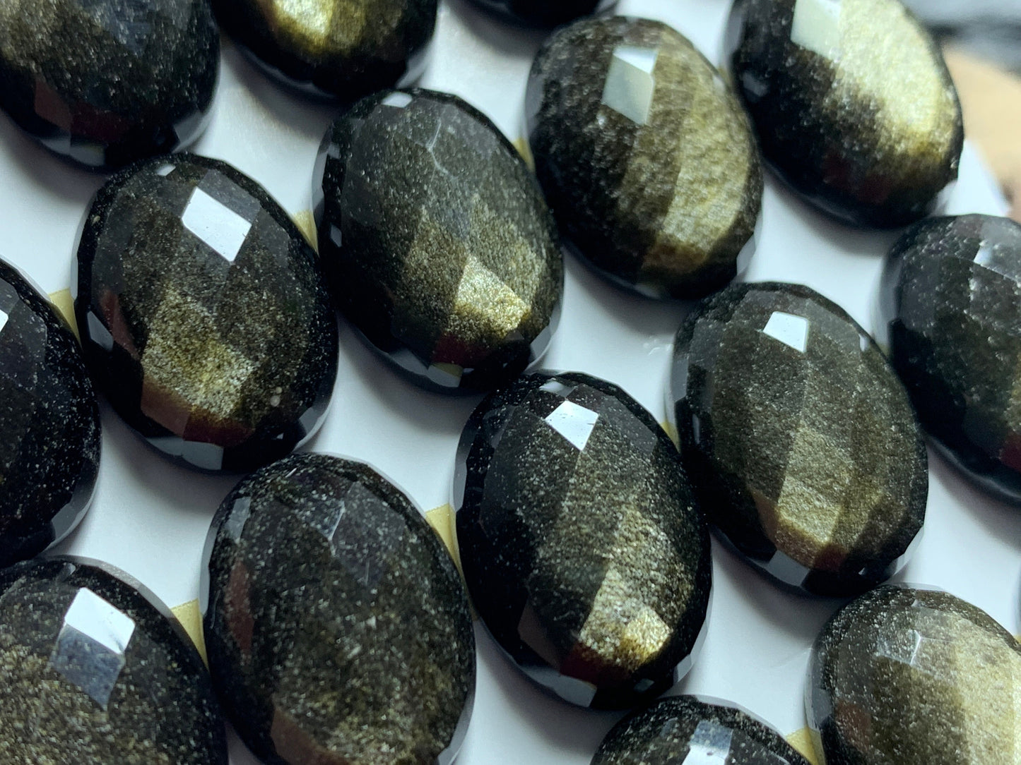 Faceted Gold Obsidian Oval 13x18mm Cabochon - Calibrated cabochons
