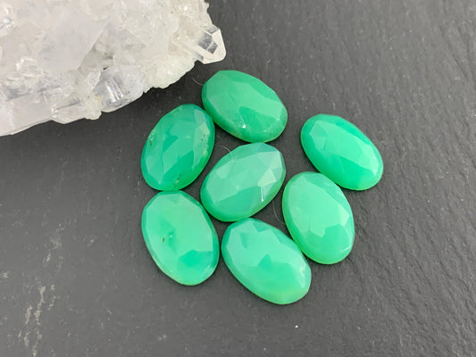 Faceted Chrysoprase oval 8x12mm cabochon