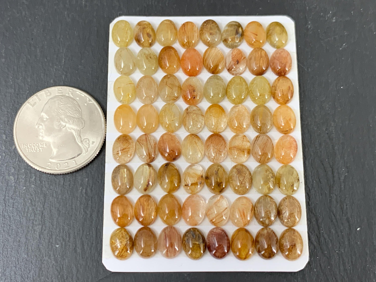 Rutilated Quartz oval 6x8mm cabochon - Calibrated cabochons