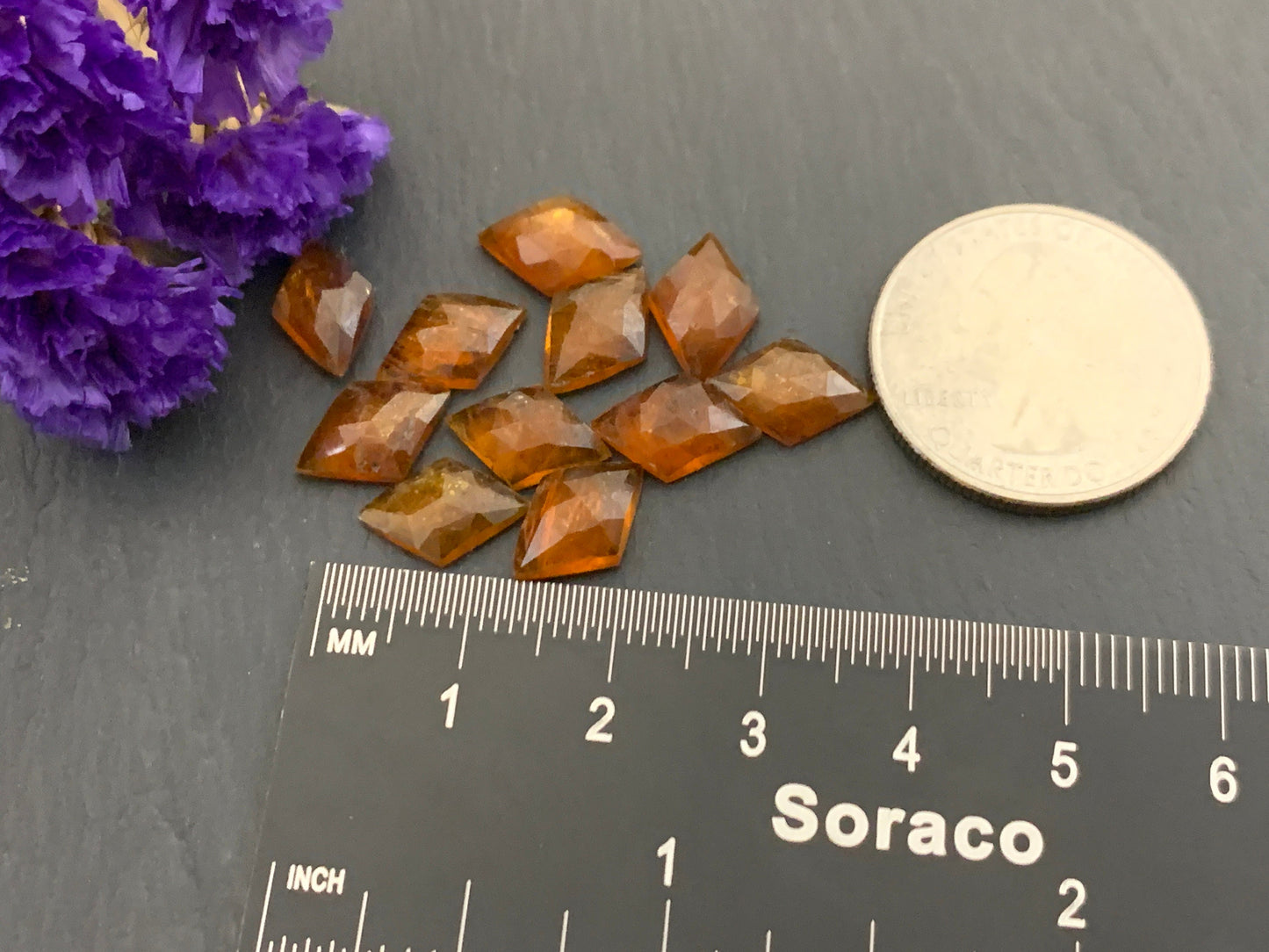 Faceted Orange Kyanite rhombus 8x12mm cabochon