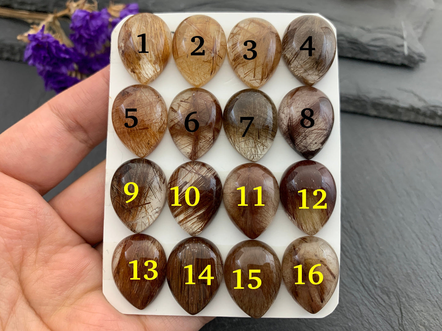 Rutilated Quartz pear 15x20mm cabochon - Calibrated cabochons
