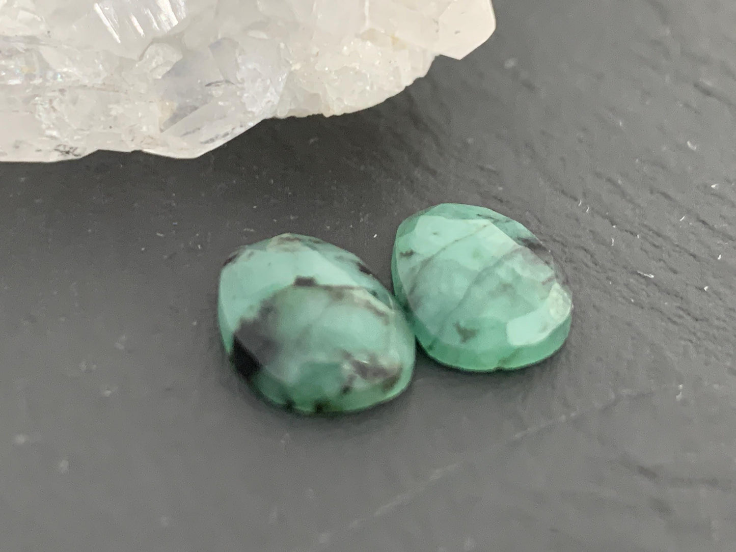 Faceted Emerald Pair 8x12x3mm cabochon