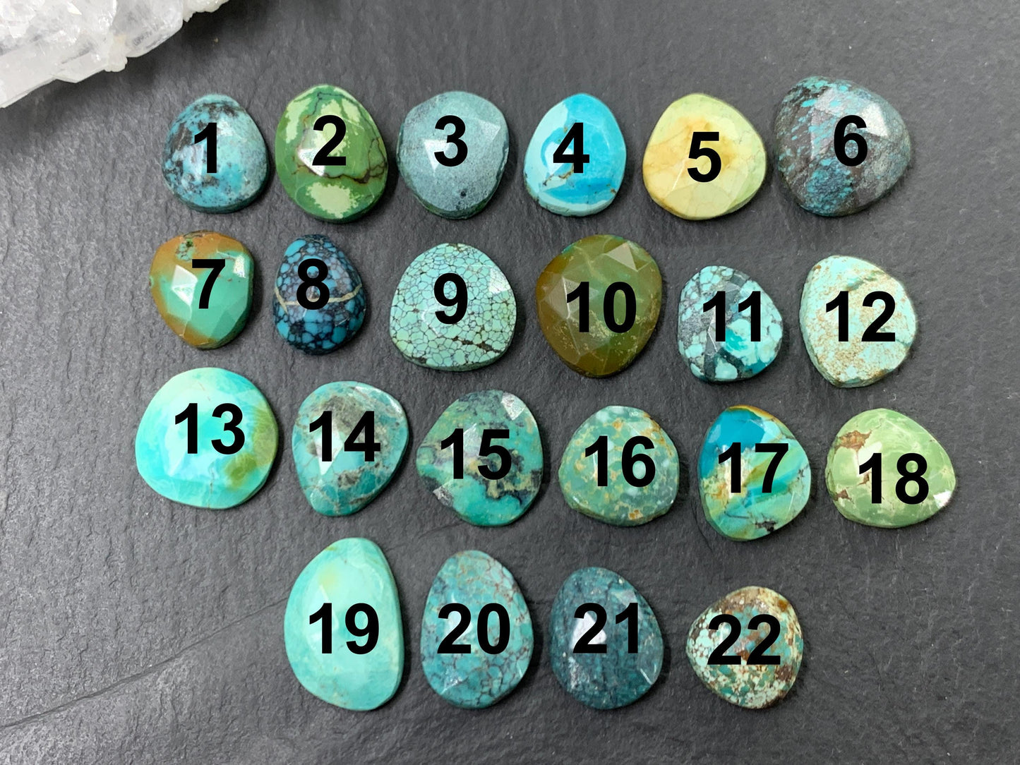 Faceted Tibetan Turquoise Pair long Cabochon - Hand Cut Cabochon