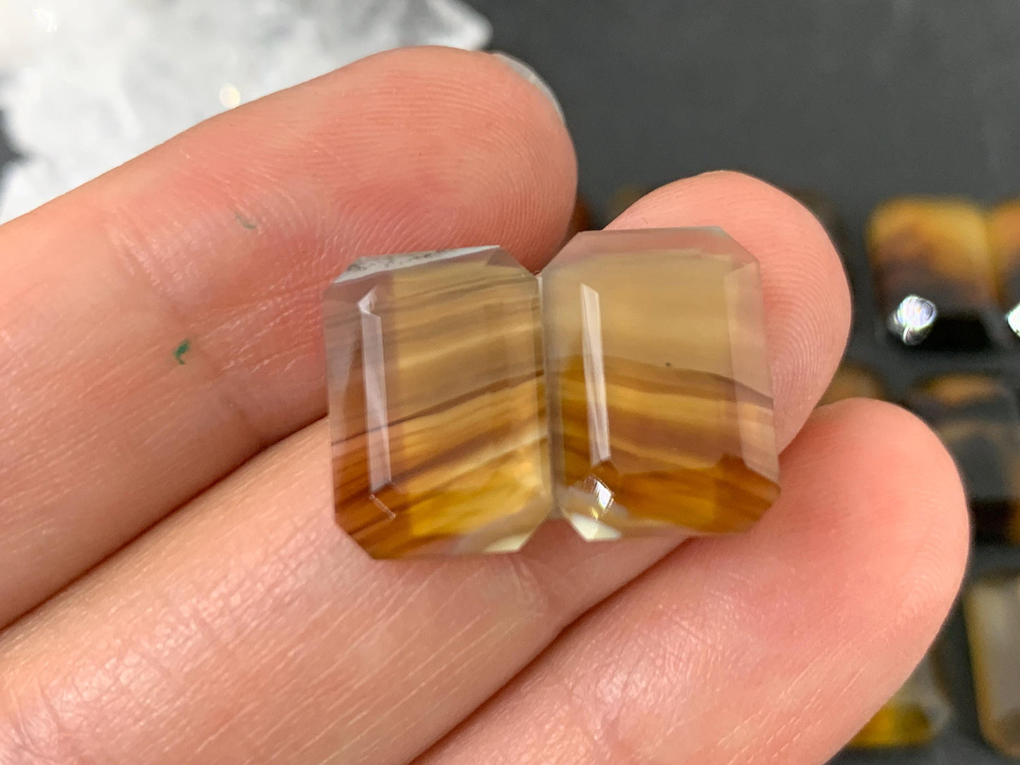 Faceted Montana Agate rectangle 10x14mm cabochon - Buy by pair