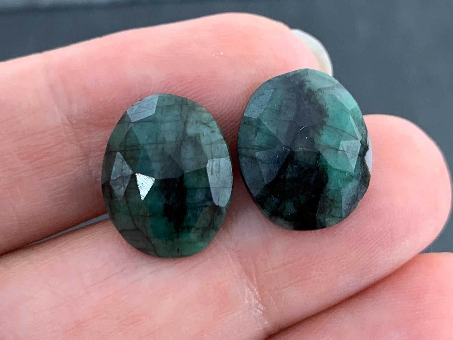 Faceted Emerald Pair 12x14x4mm cabochon