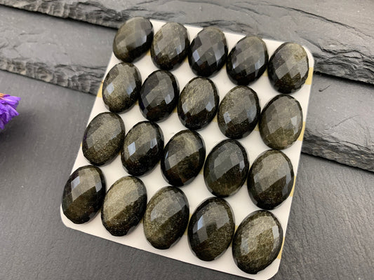 Faceted Gold Obsidian oval 13x18mm cabochon - Calibrated cabochons